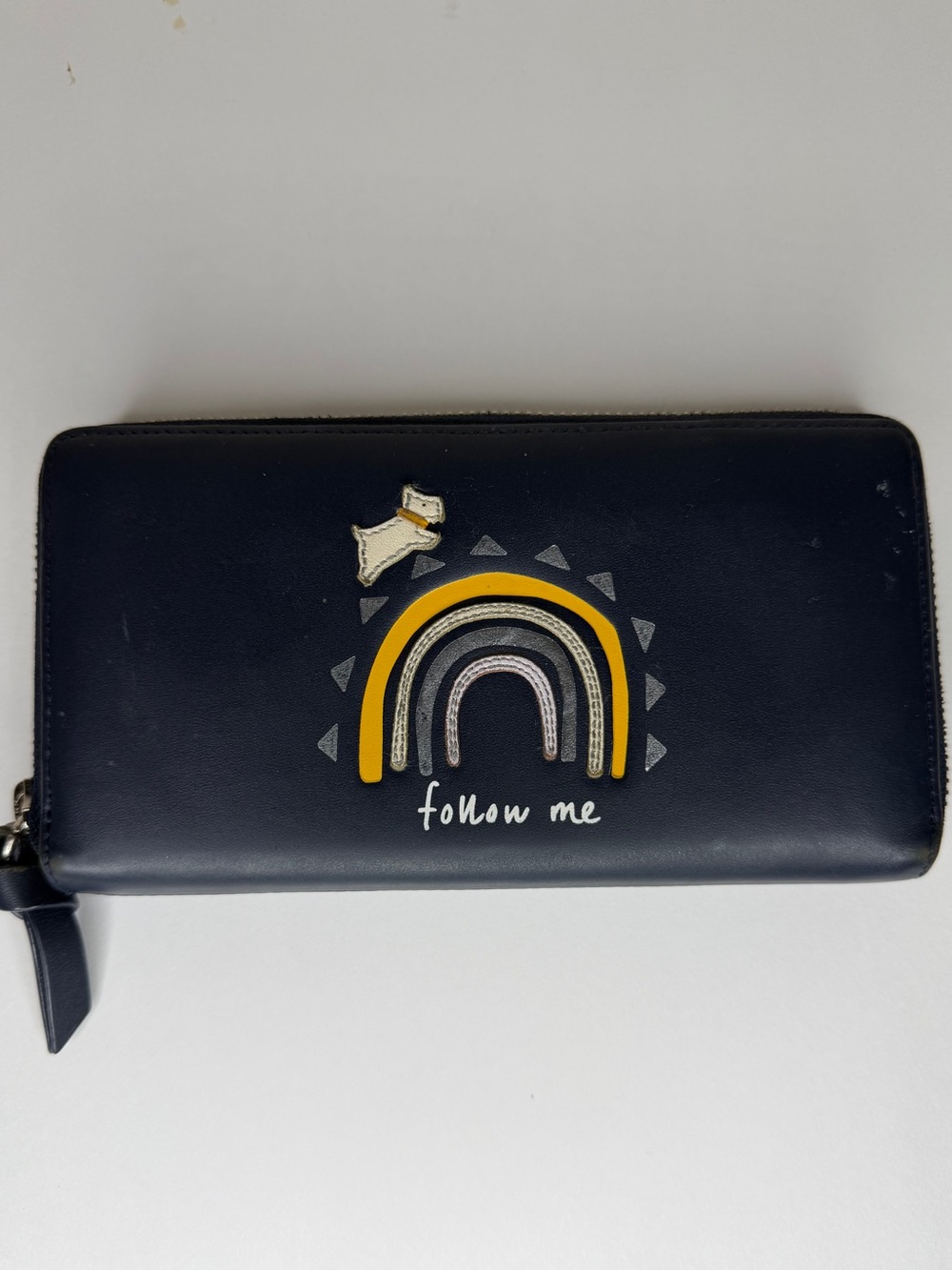 Radley London Zip-Around Wallet Rainbow Dog Graphic Follow Me Navy Blue 7.5”X 4”